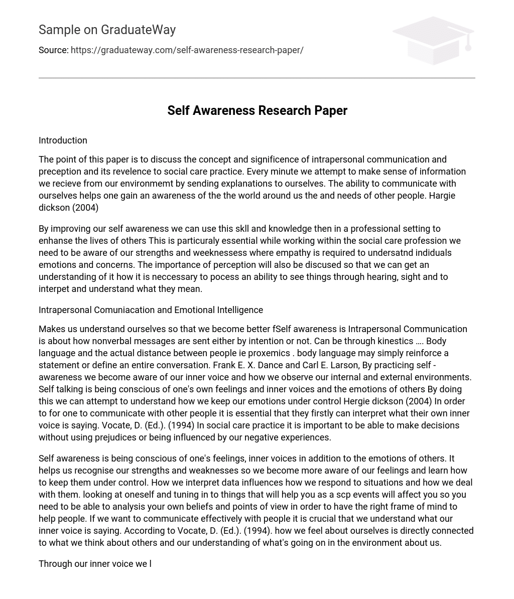  Self Awareness Research Paper Essay Example GraduateWay