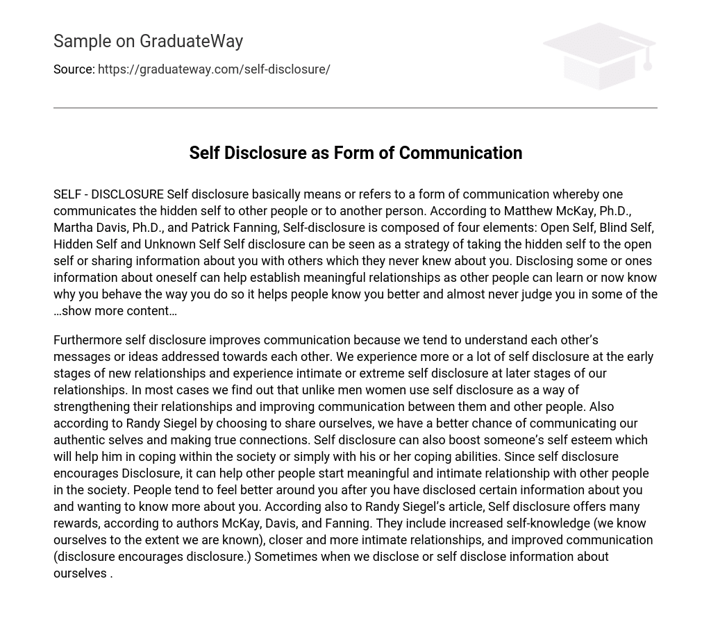 Self Disclosure as Form of Communication