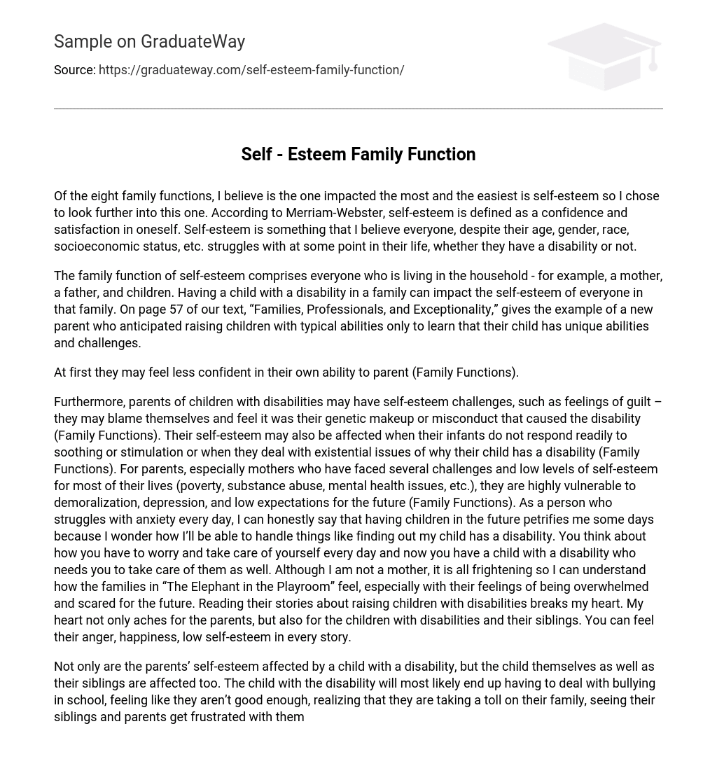 Self – Esteem Family Function