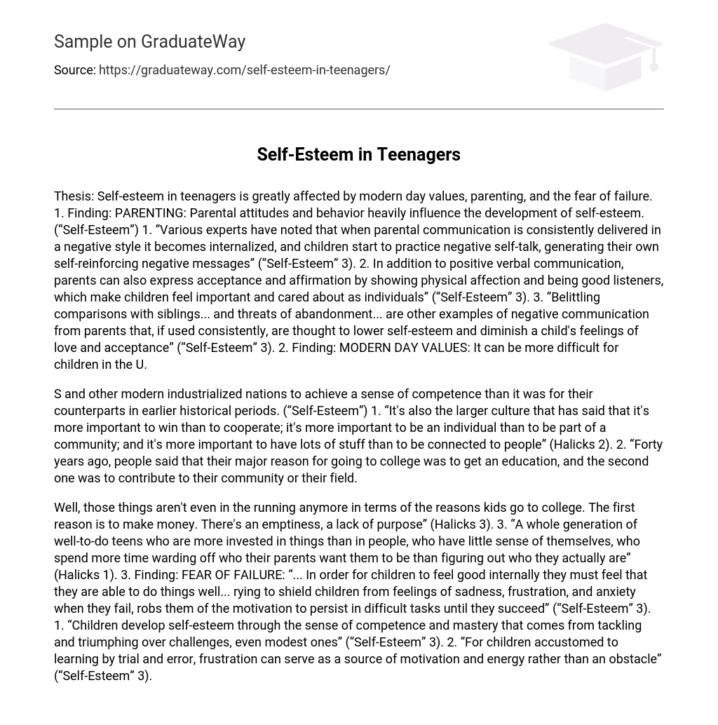Self-Esteem in Teenagers