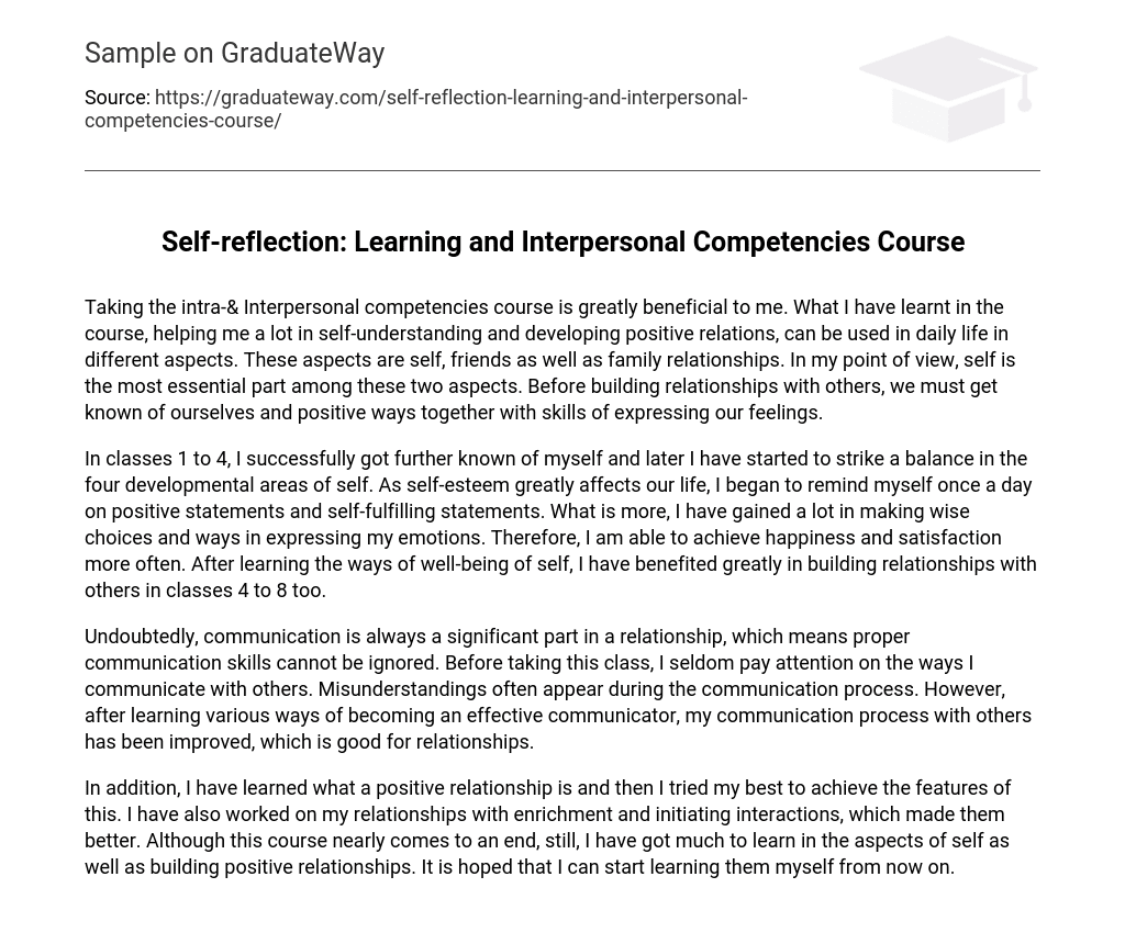 Self-reflection: Learning and Interpersonal Competencies Course