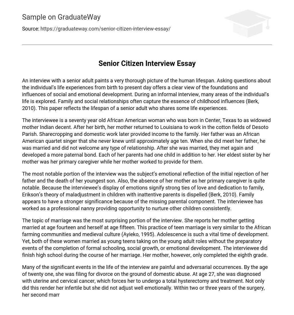 Senior Citizen Interview Essay