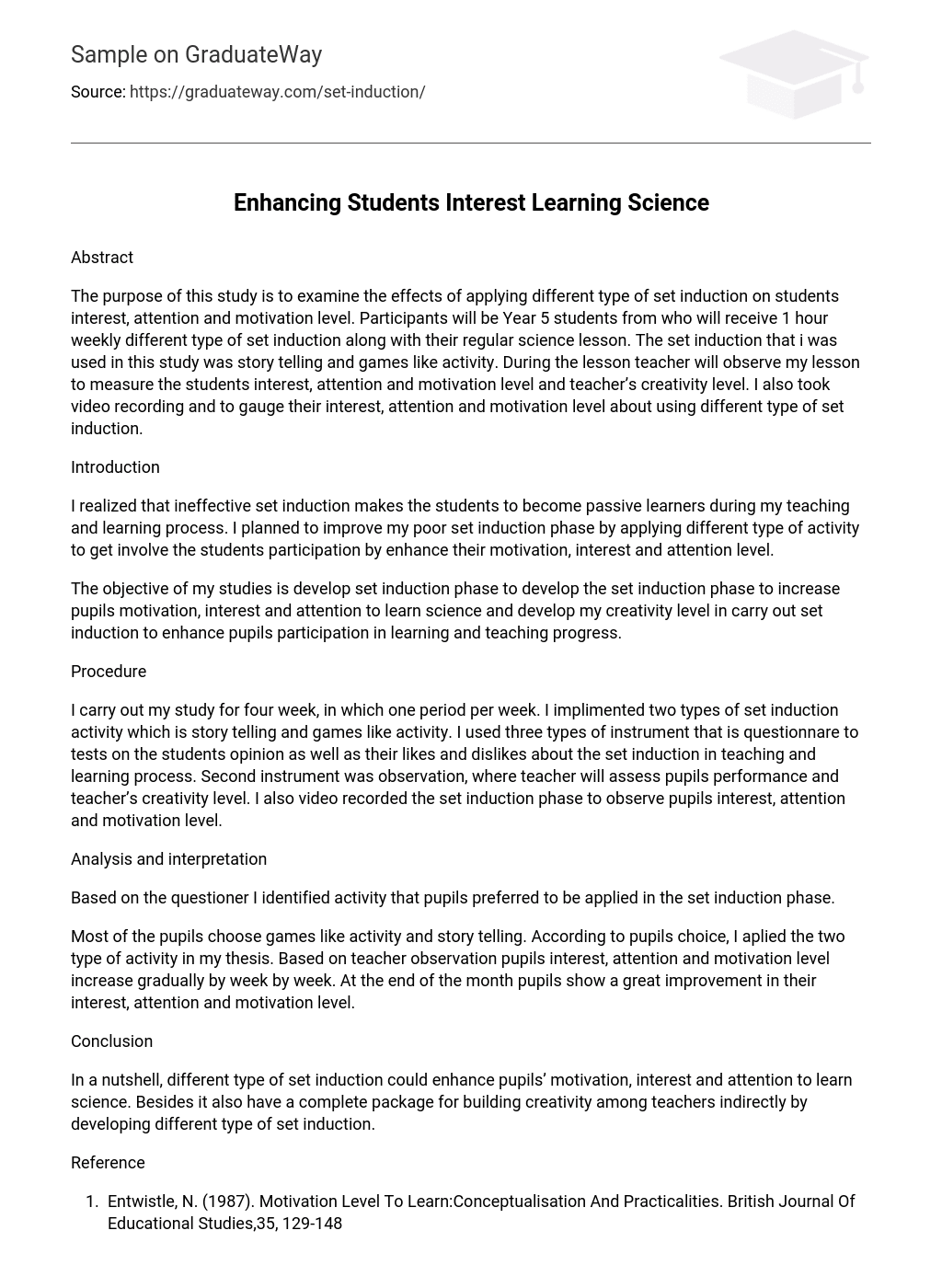 Enhancing Students Interest Learning Science