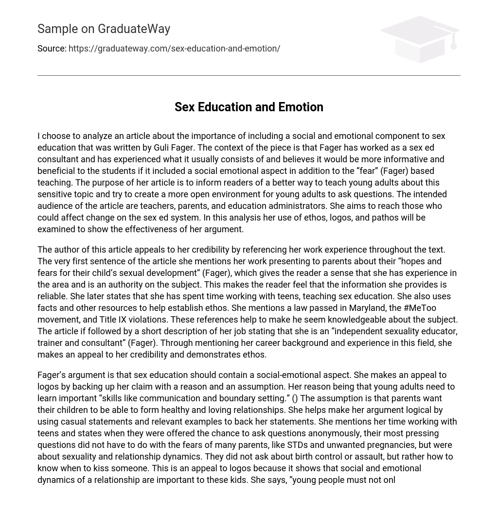 Sex Education and Emotion