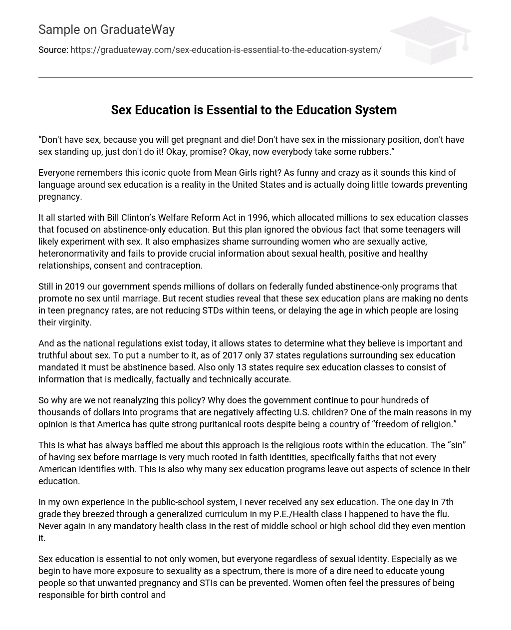 Sex Education is Essential to the Education System 