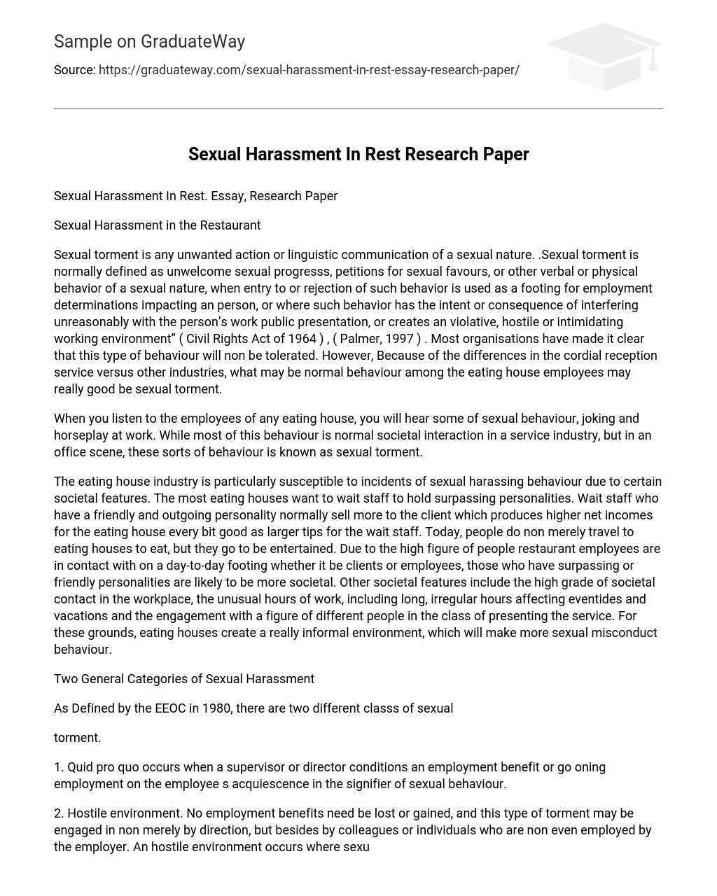 Sexual Harassment In Rest Research Paper