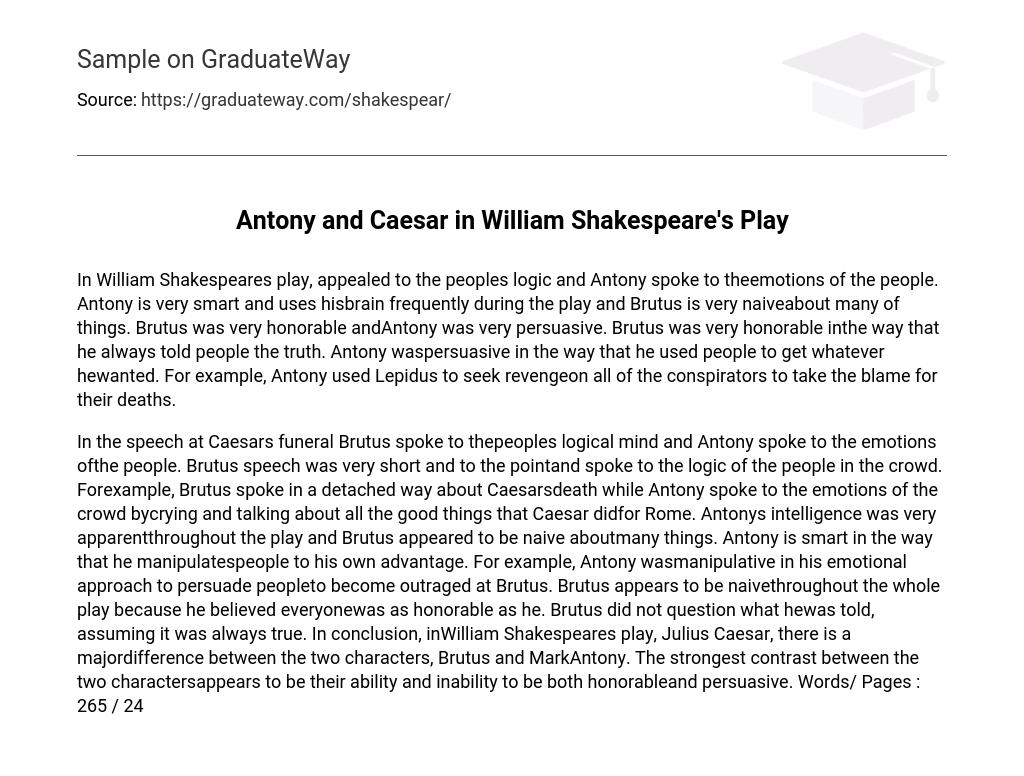 Antony and Caesar in William Shakespeare’s Play