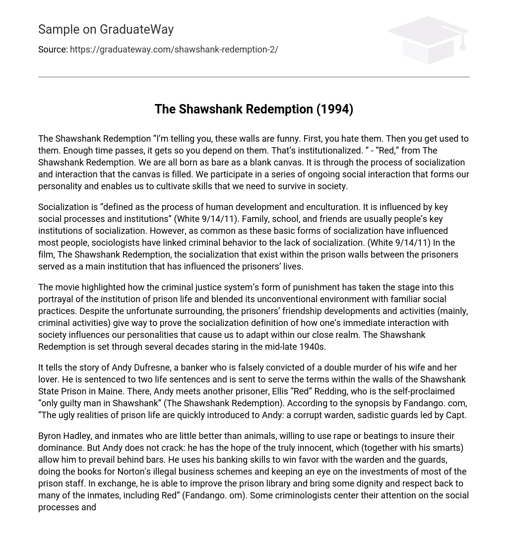 shawshank redemption compare and contrast essay