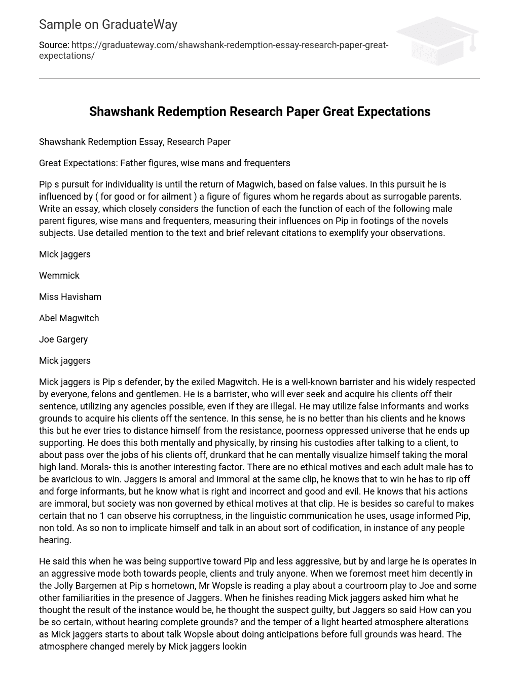 Shawshank Redemption Research Paper Great Expectations