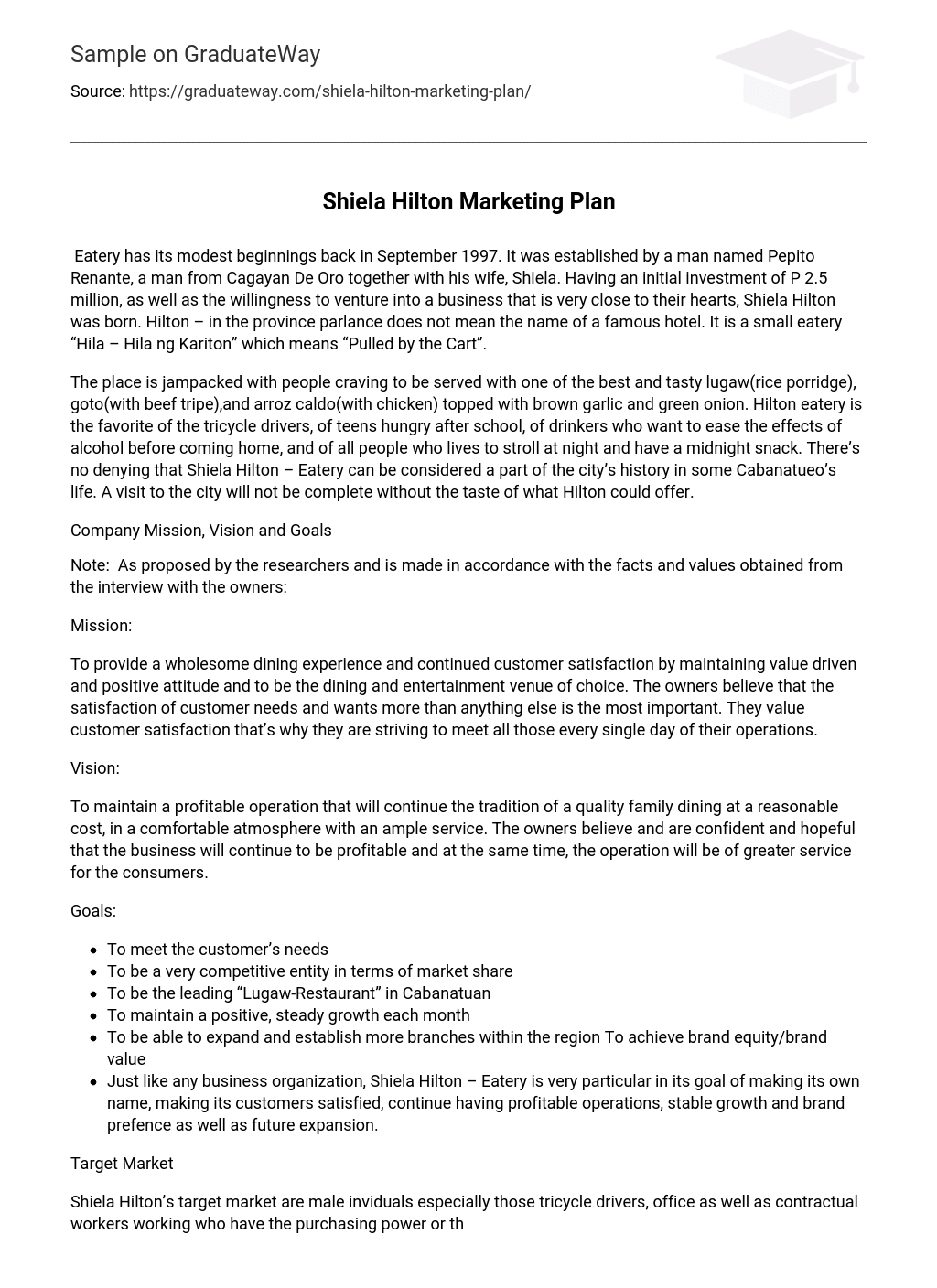 Shiela Hilton Marketing Plan