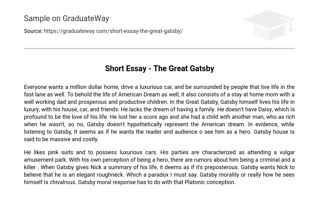 Short Essay – The Great Gatsby