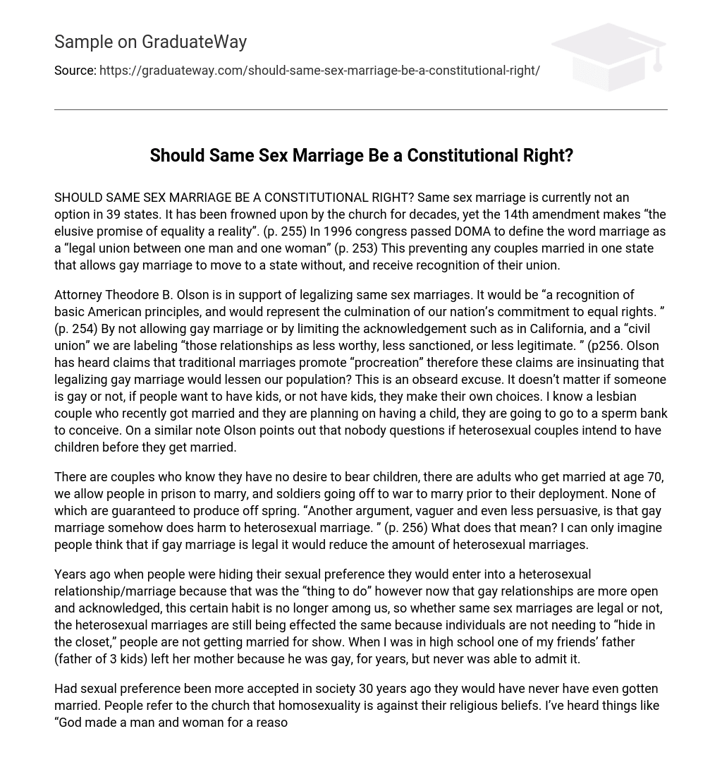 should same sex marriage be legalized persuasive essay
