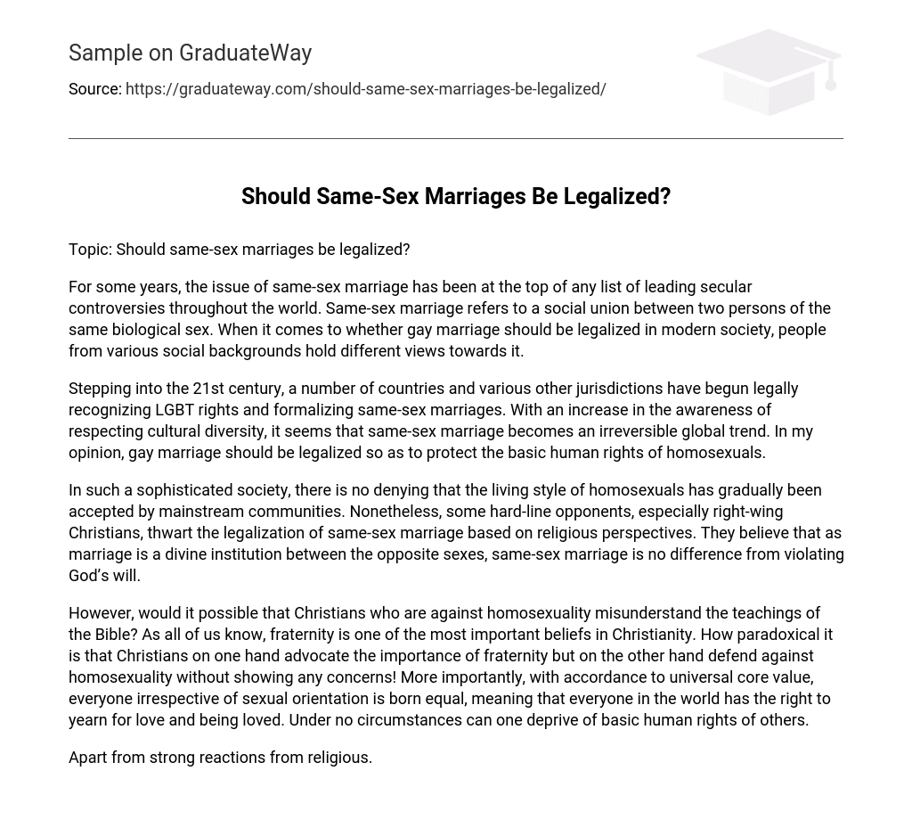 Should Same-Sex Marriages Be Legalized?