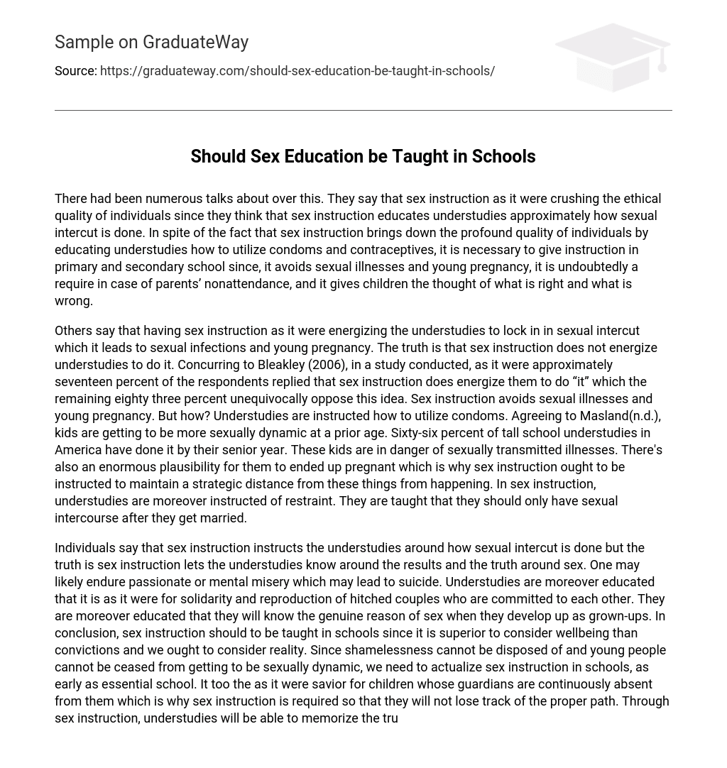 why sex ed should be taught in schools essay