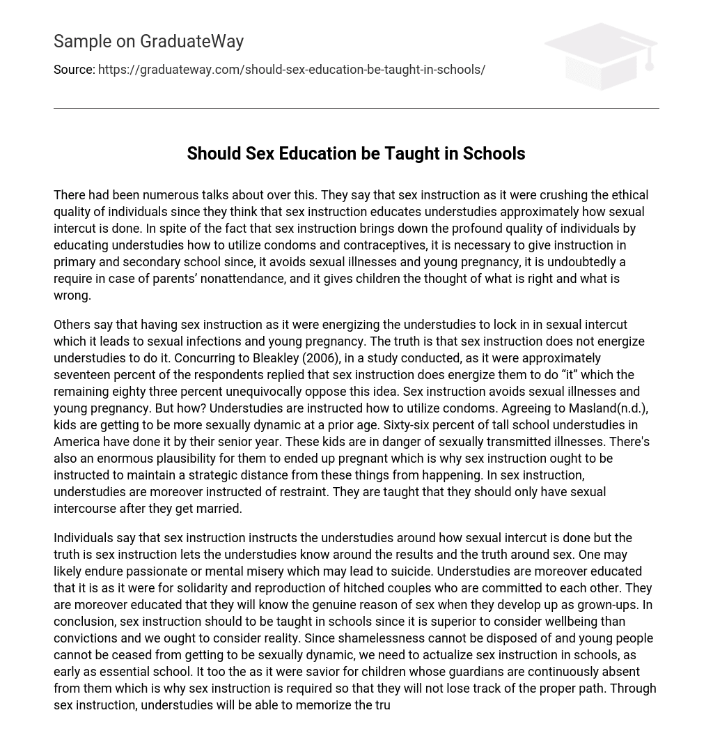  Should Sex Education Be Taught In Schools Essay Example GraduateWay