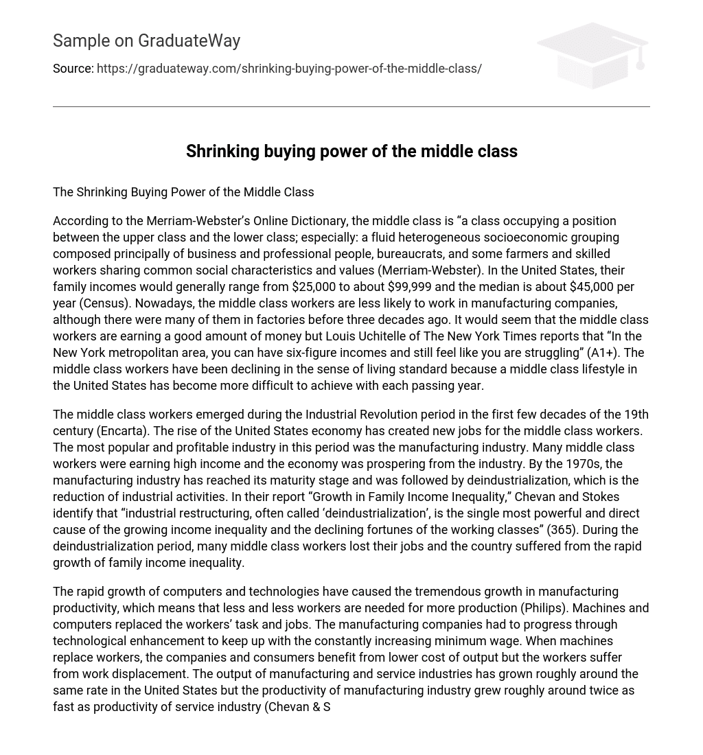 Shrinking buying power of the middle class