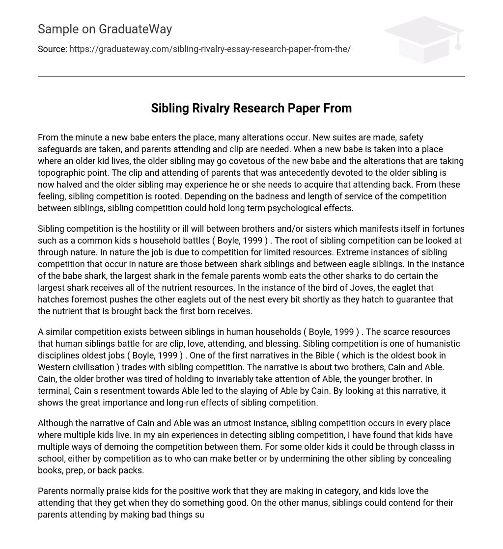 Sibling Rivalry Research Paper From