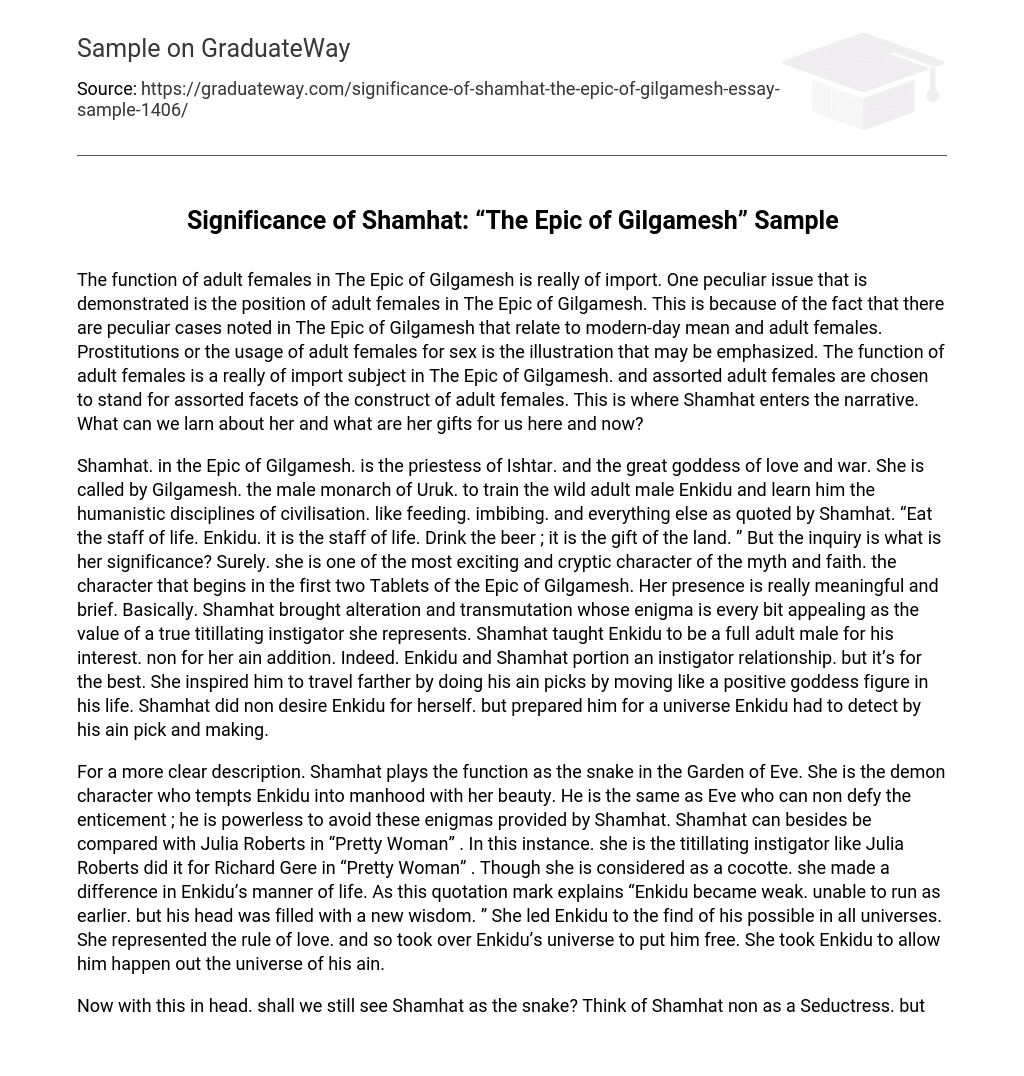 Significance of Shamhat: “The Epic of Gilgamesh” Sample