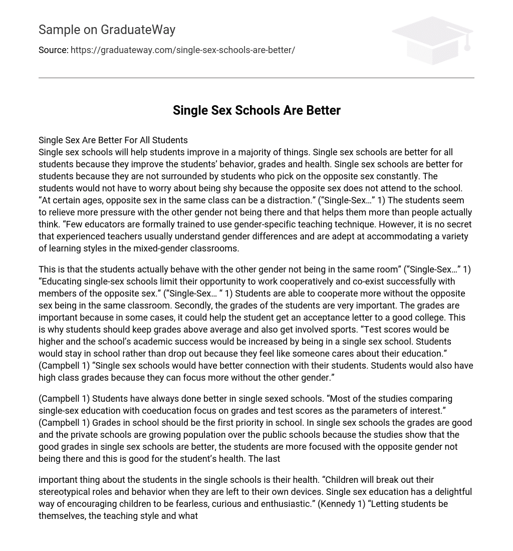 Single Sex Schools Are Better