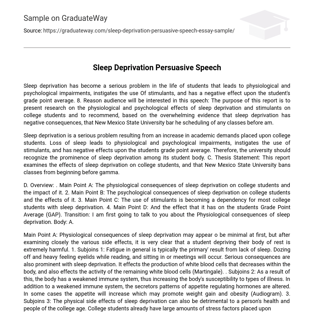 Sleep Deprivation Persuasive Speech