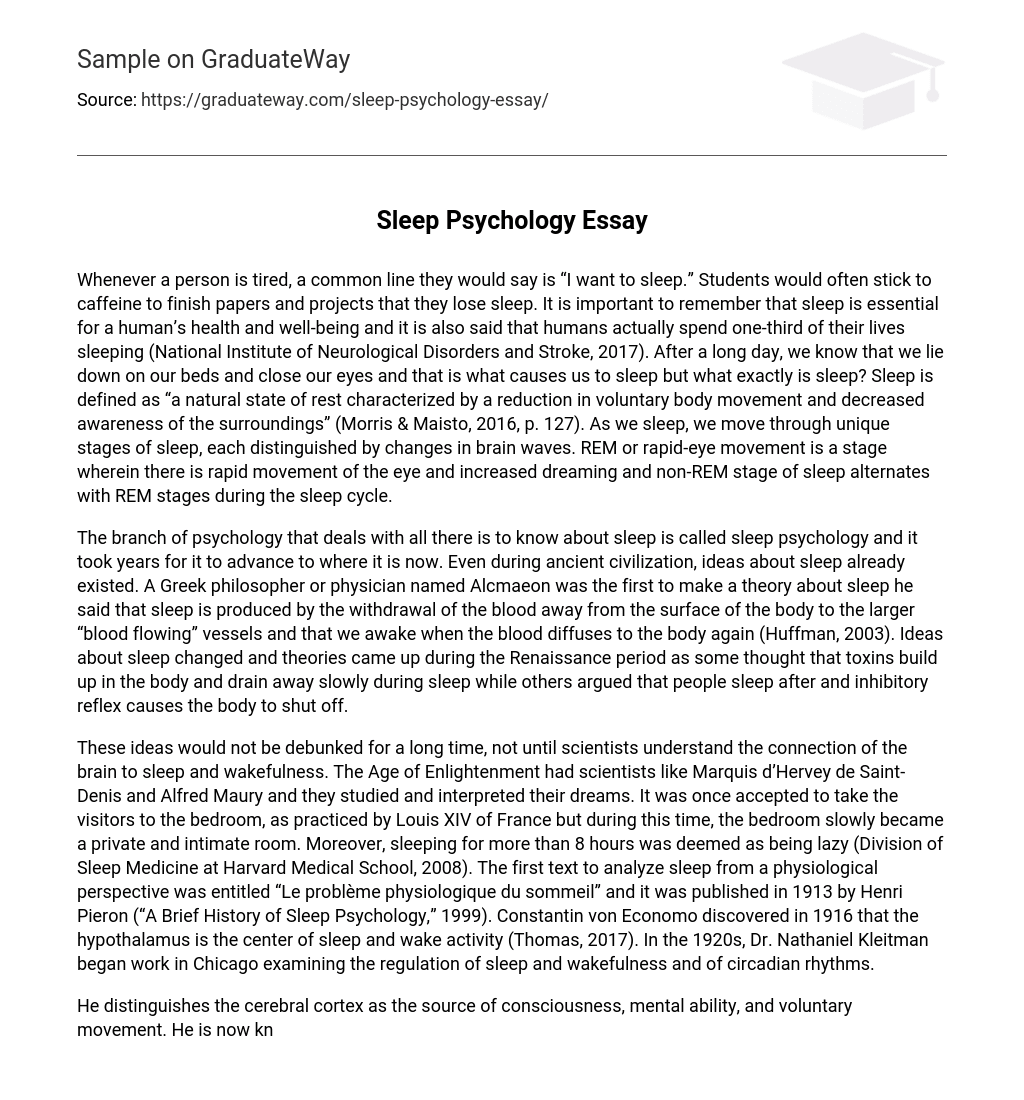 Sleep Psychology Essay