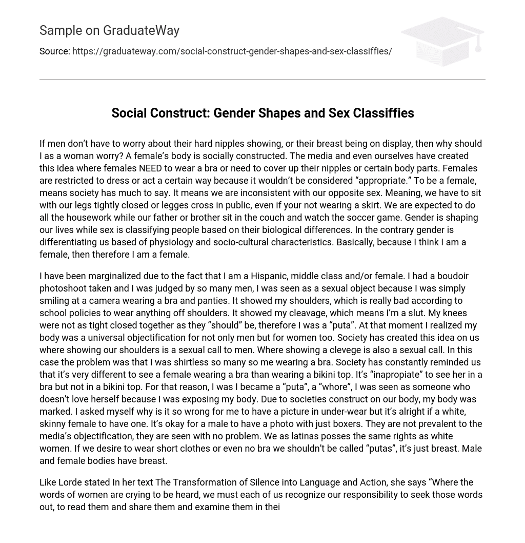 Social Construct: Gender Shapes and Sex Classiffies