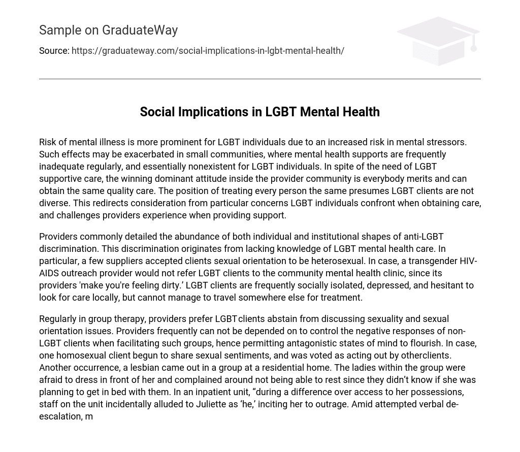 Social Implications in LGBT Mental Health