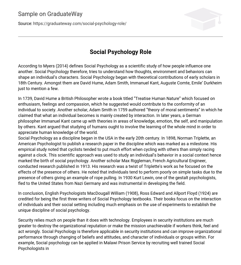 Social Psychology Role