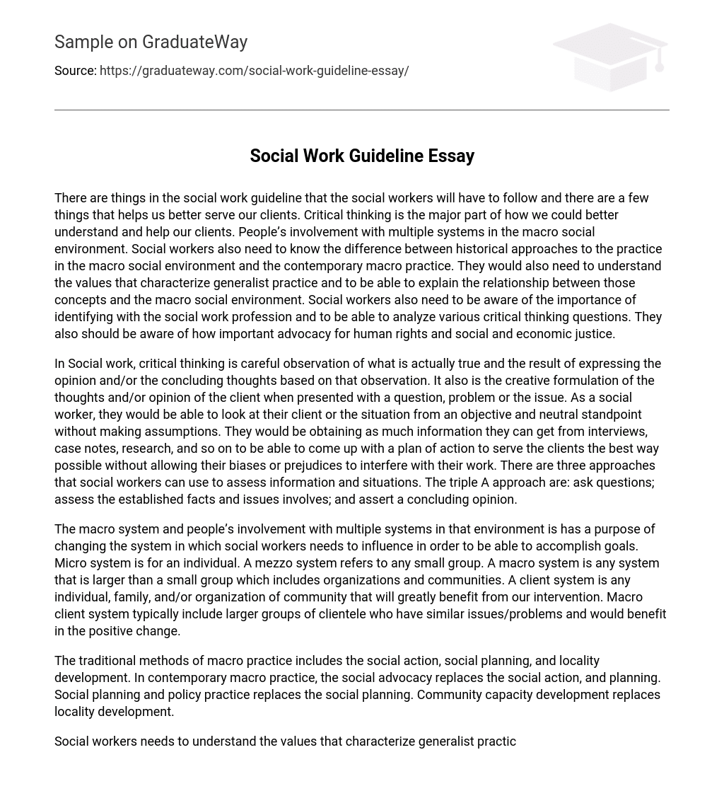 Social Work Guideline Essay