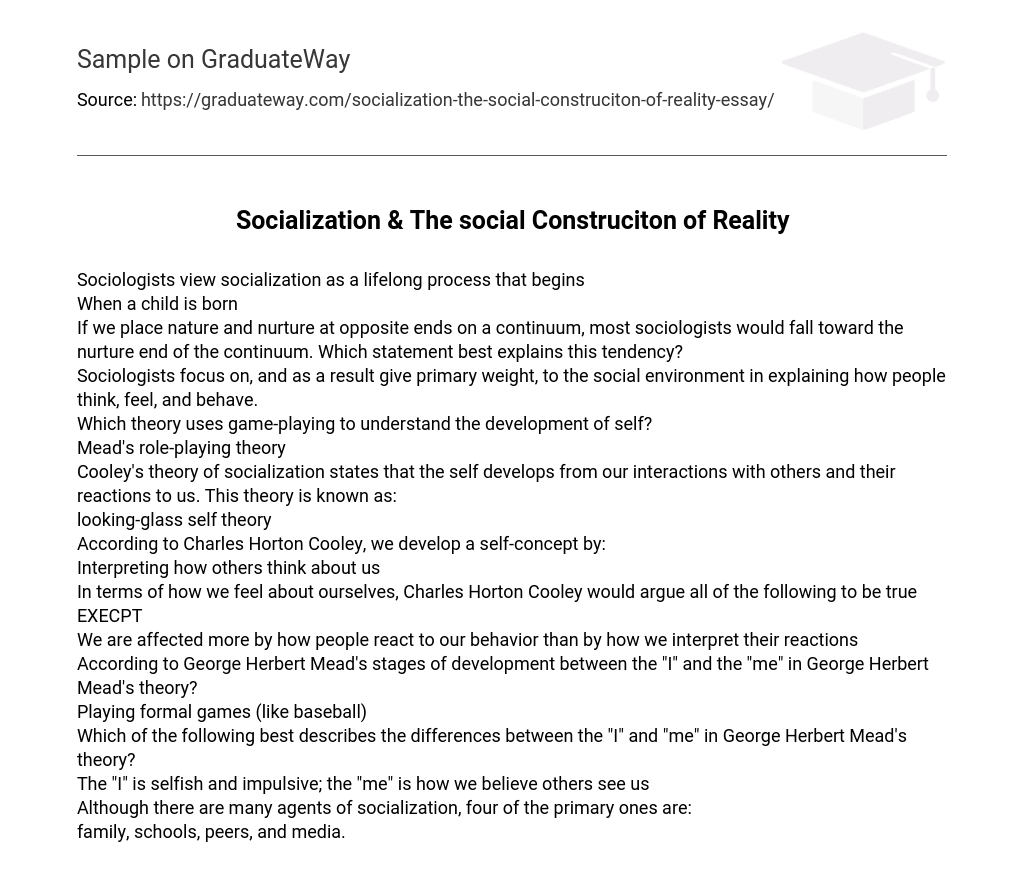 Socialization & The social Construciton of Reality