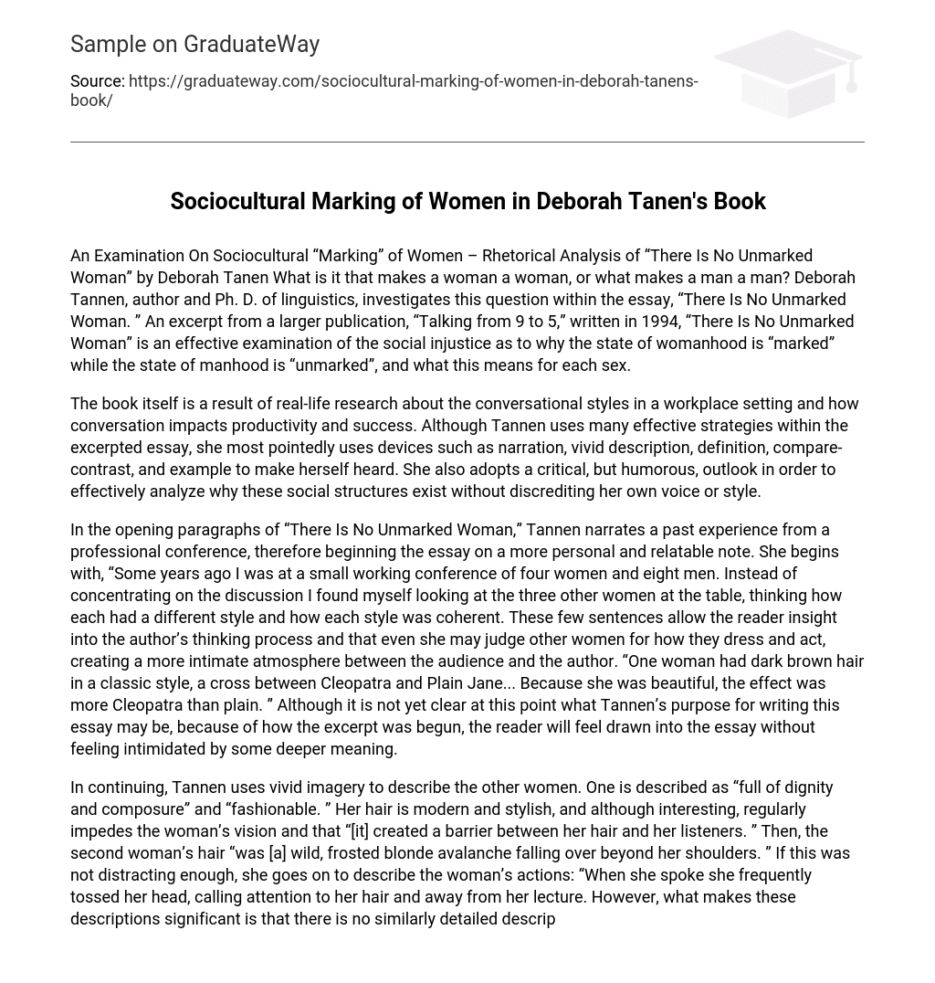 Sociocultural Marking of Women in Deborah Tanen’s Book Analysis