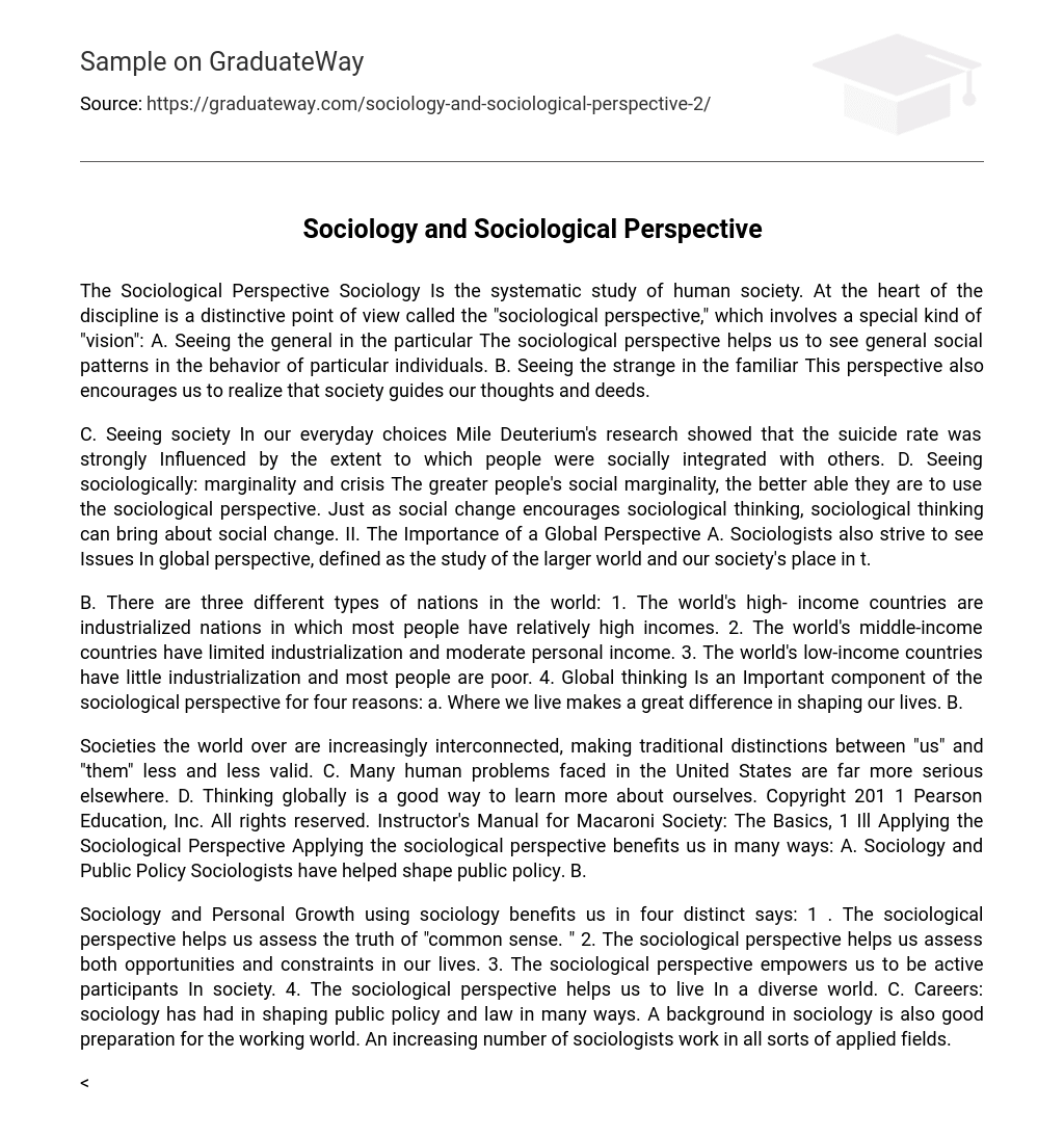 Sociology and Sociological Perspective