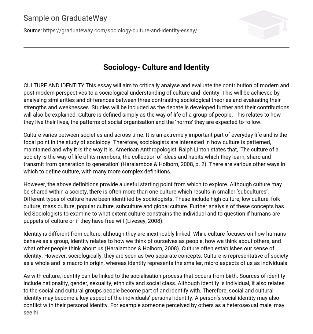 Sociology- Culture and Identity