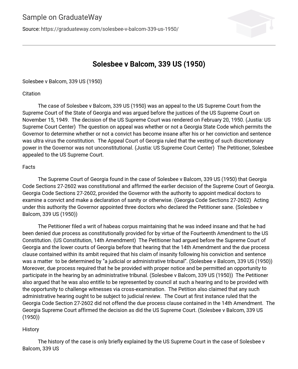 Solesbee v Balcom, 339 US (1950)