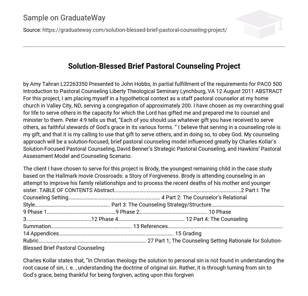 Solution-Blessed Brief Pastoral Counseling Project