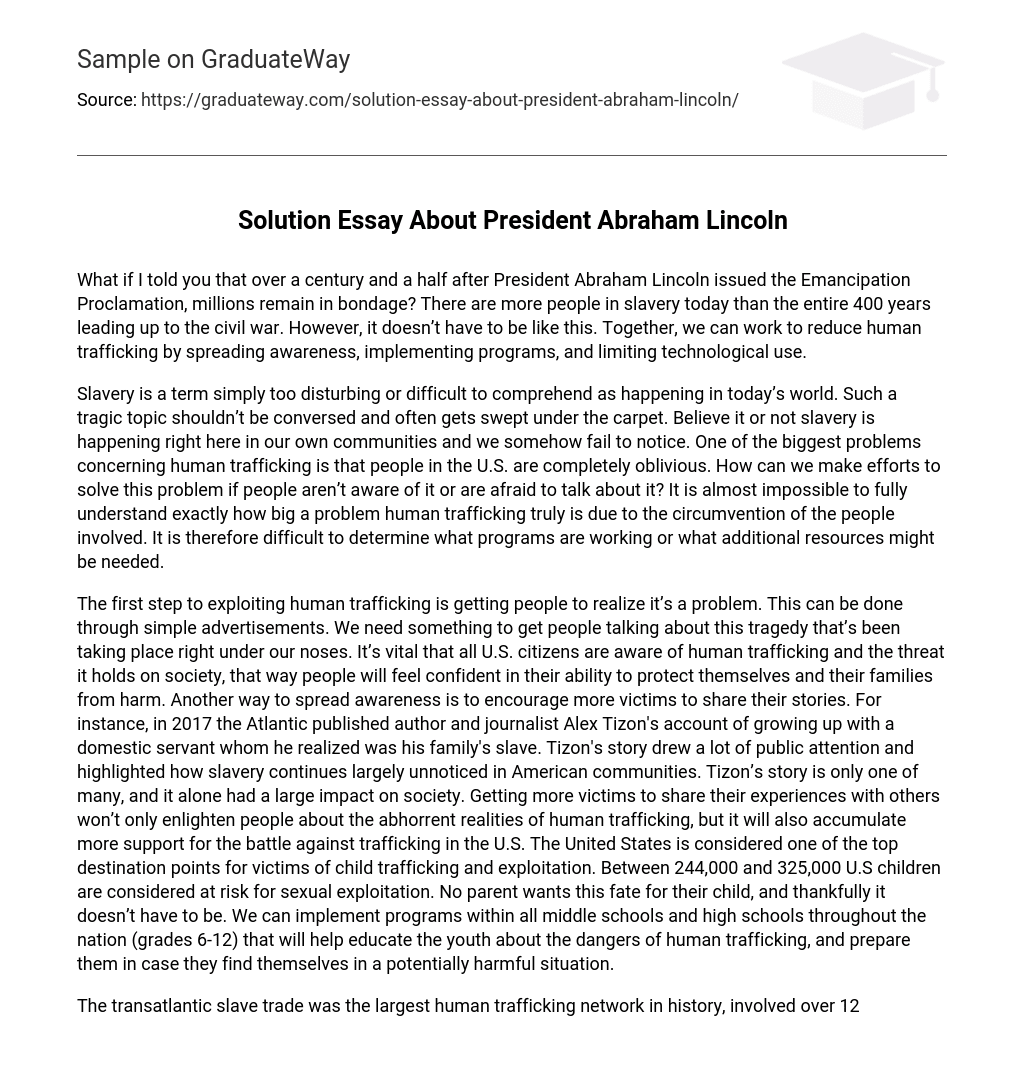 Solution Essay About President Abraham Lincoln