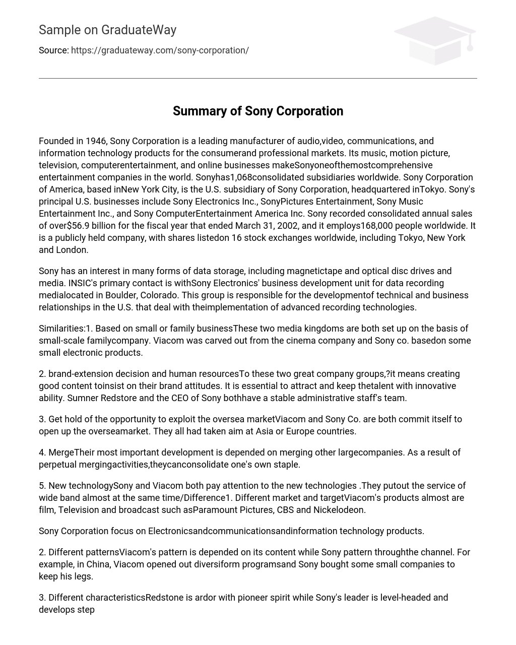 Summary of Sony Corporation