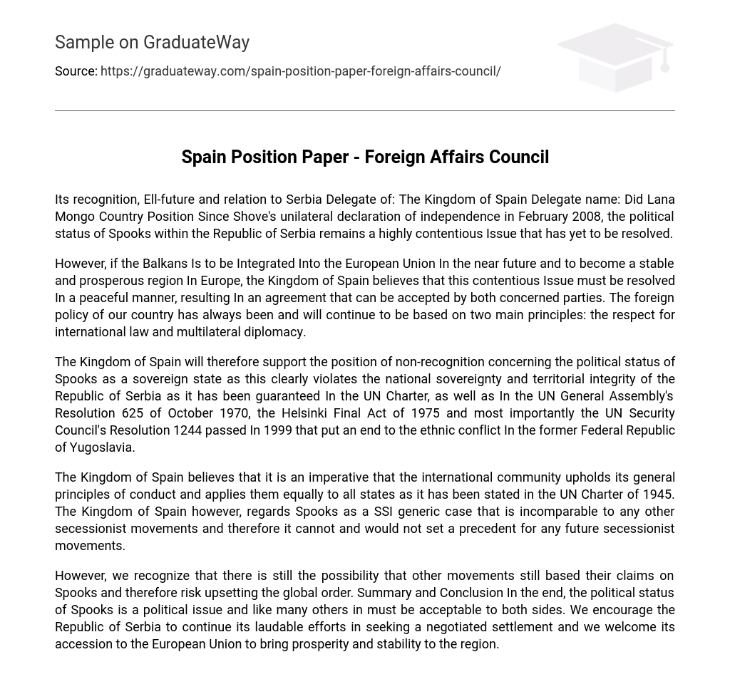 Spain Position Paper – Foreign Affairs Council