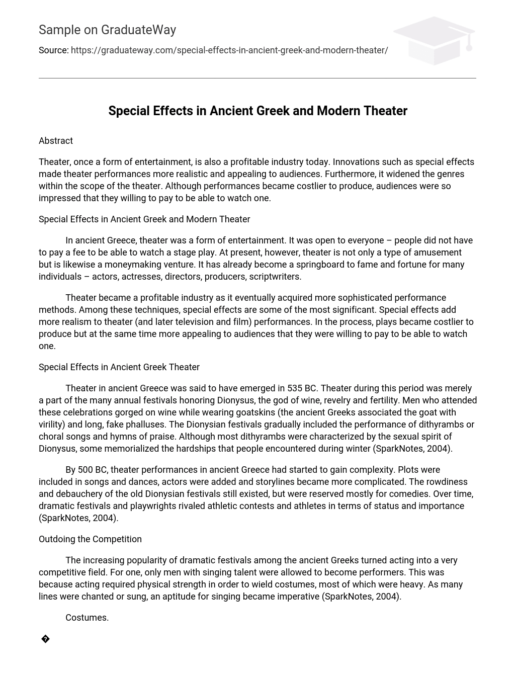Special Effects in Ancient Greek and Modern Theater