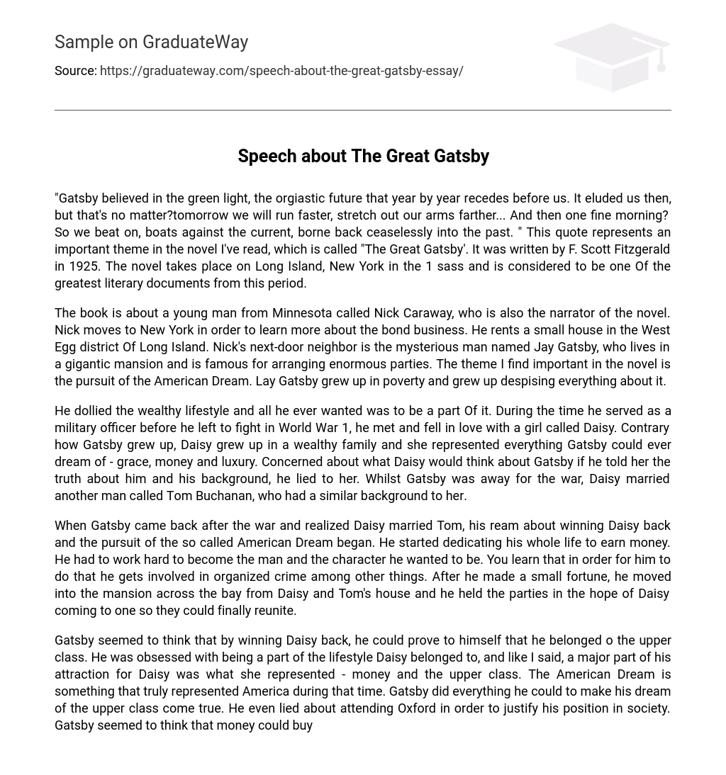 Speech about The Great Gatsby
