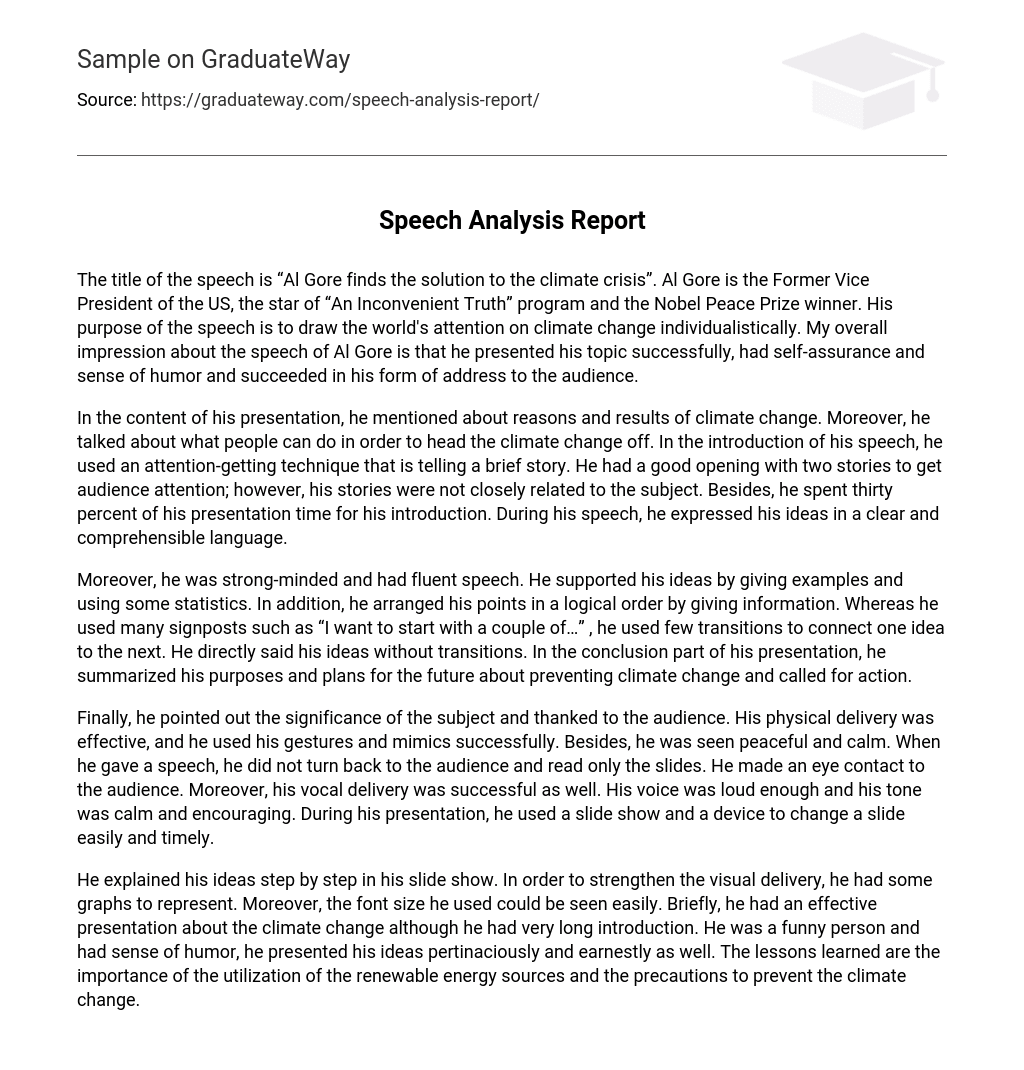 Speech Analysis Report - 458 Words | Free Essay Example on GraduateWay