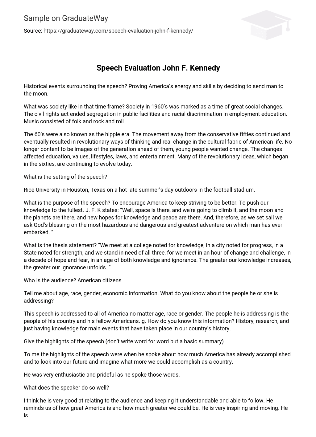 Speech Evaluation John F. Kennedy