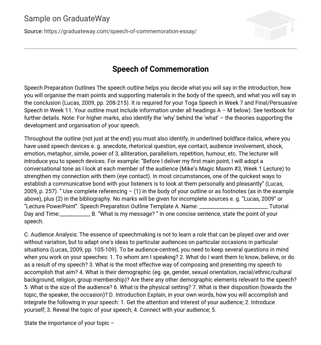 Speech of Commemoration