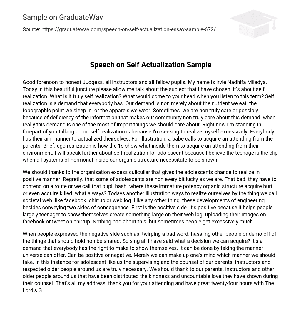 Speech on Self Actualization Sample