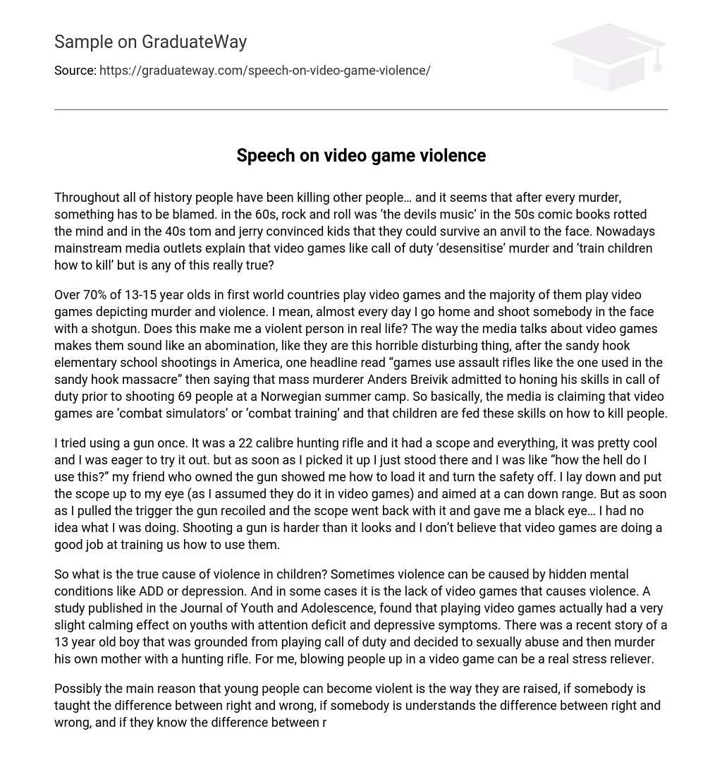 argument essay about video game violence