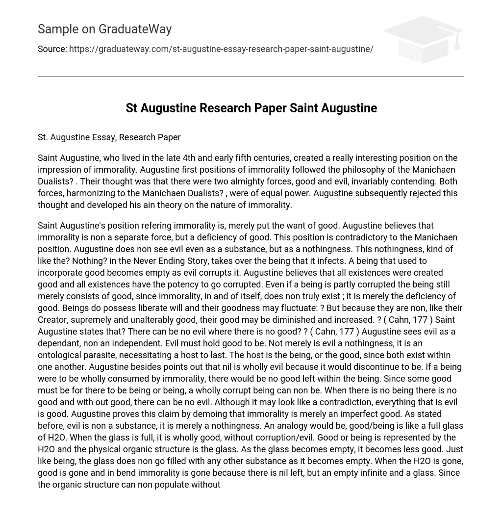 St Augustine Research Paper Saint Augustine