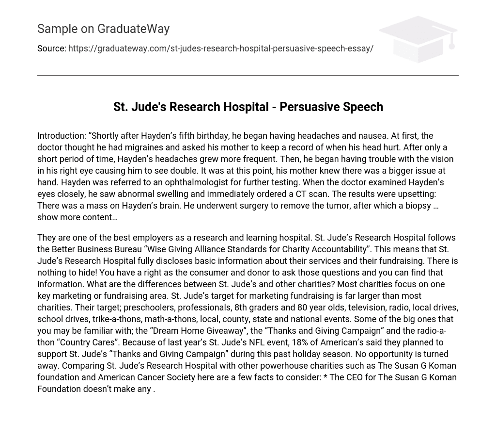 St. Jude's Research Hospital – Persuasive Speech