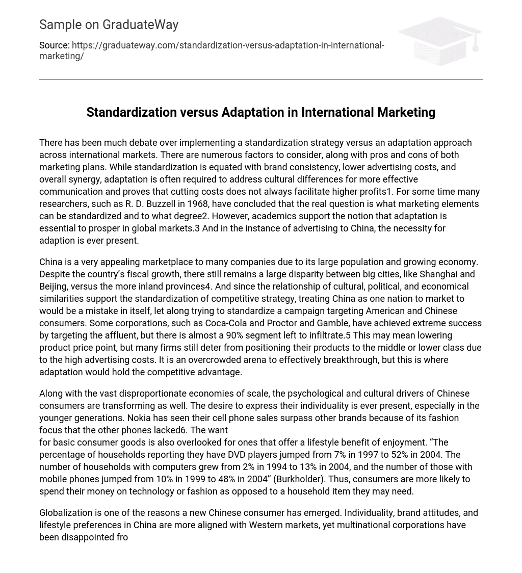 Standardization versus Adaptation in International Marketing