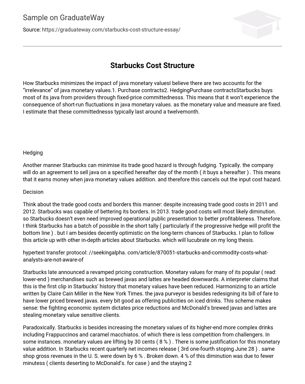 Starbucks Cost Structure