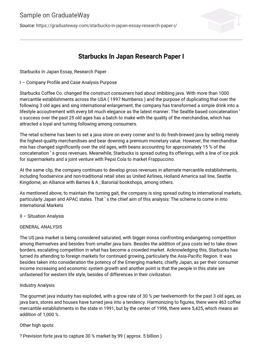 Starbucks In Japan Research Paper